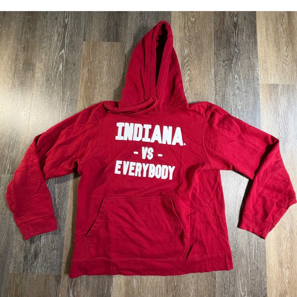 Port & Company Hoodie Mens Medium Red Indiana vs Everybody Graphic Sweatshirt